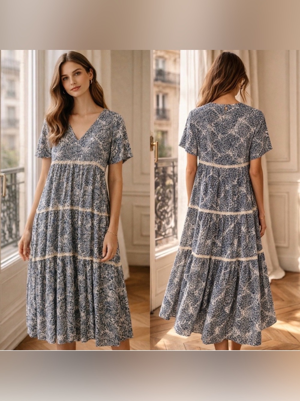 Sundance Blue My Matilda Tiered Midi Dress Boho‎ Lace Lined Dress Size XXL